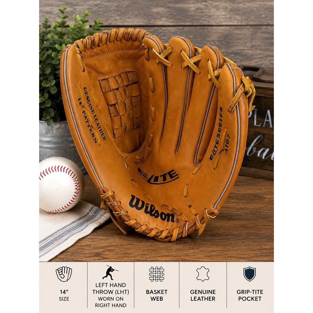 Wilson Elite Series 14 LHT Genuine Leather Baseball Softball Glove Basket Web